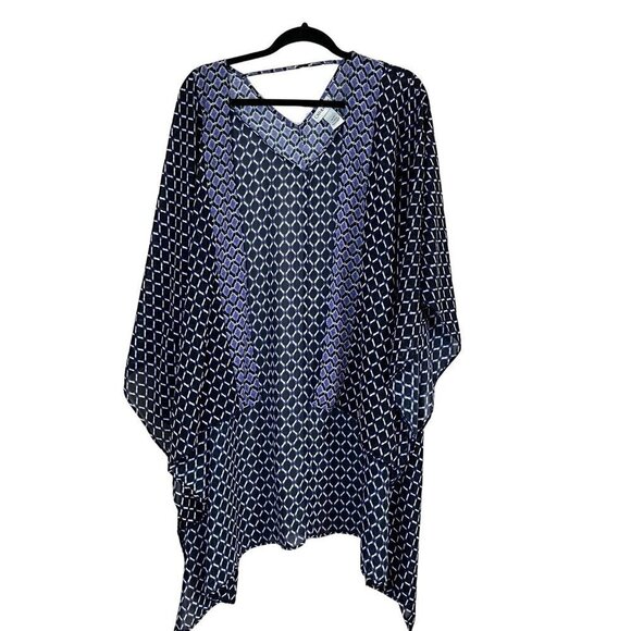 Catherines Kimono Women 1X Purple Floral Diamond Pattern Boho Western Twee 80s - Picture 1 of 13
